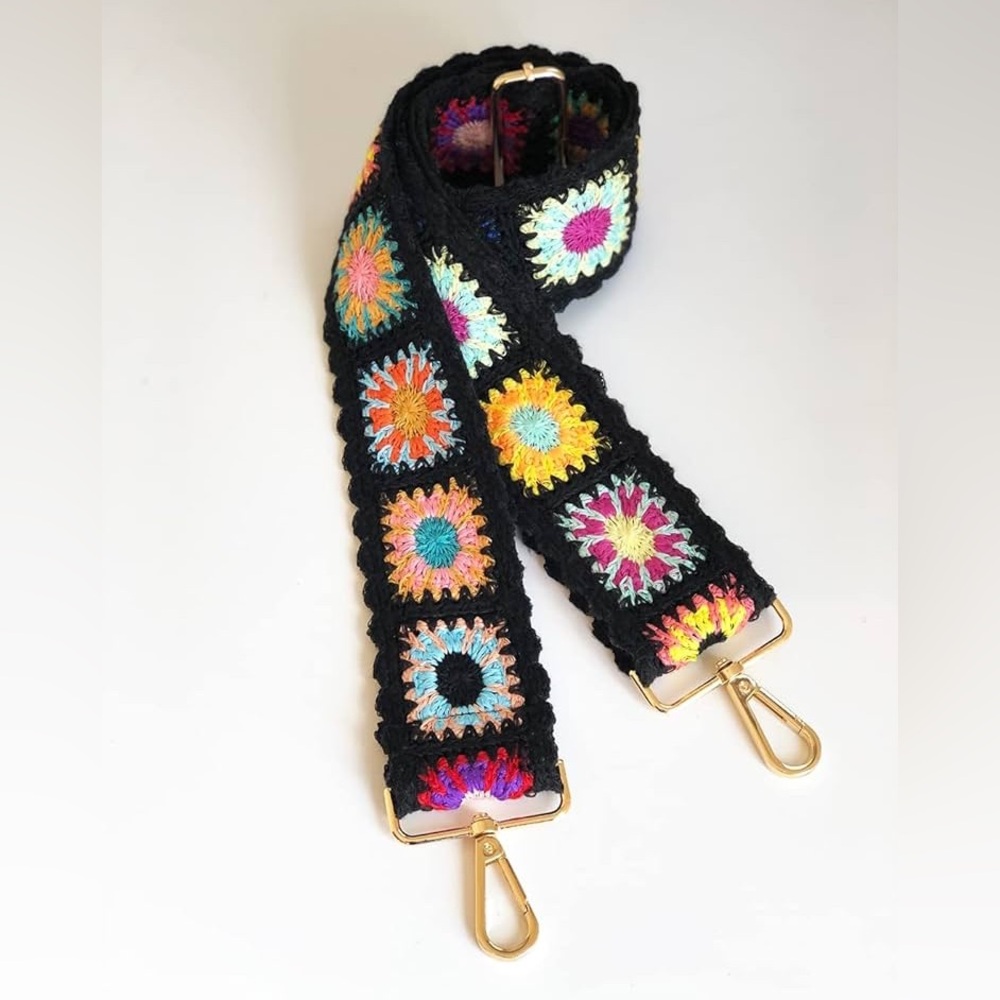 Vintage Handmade Crochet Floral Purse Straps Replacement Crossbody NEW - Picture 4 of 7